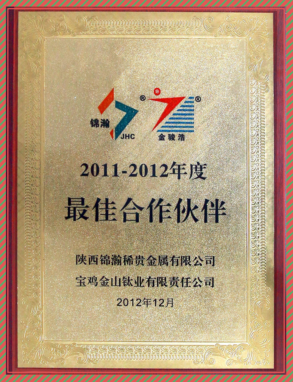 最佳合作伙伴證書